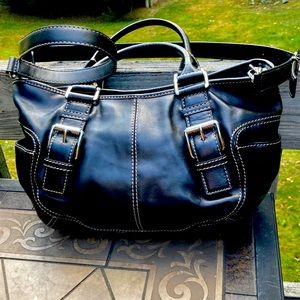 Michael Kors classic black genuine leather purse in black,  silver hardware.